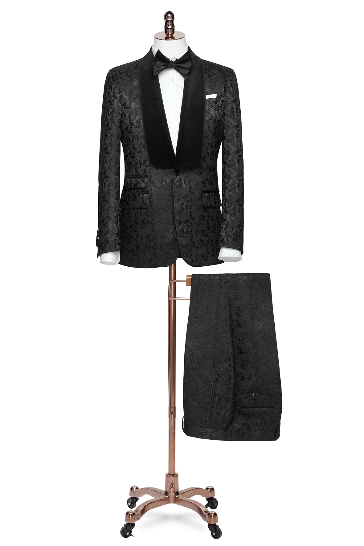Jacquard Black Tuxedo with Velvet Black Lapel