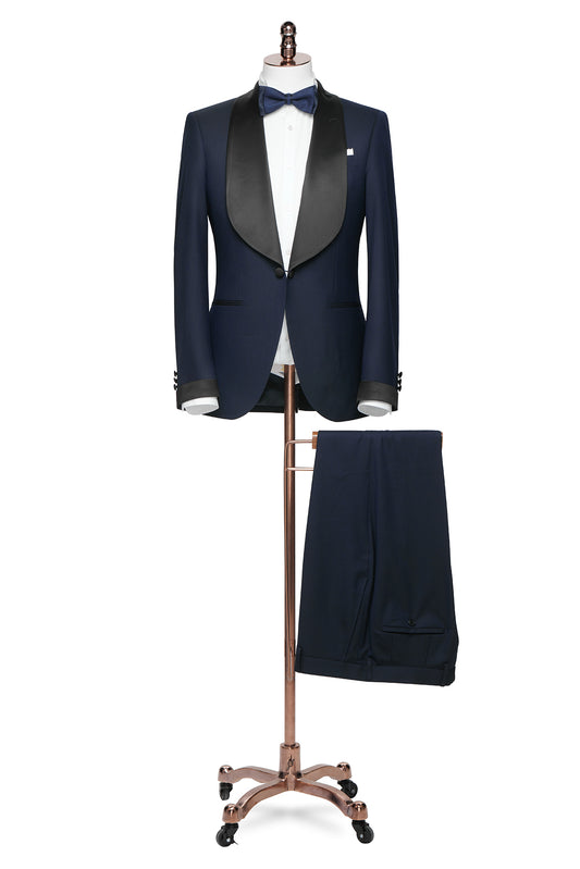 Blue Tuxedo with Black Wide Satin Lapel
