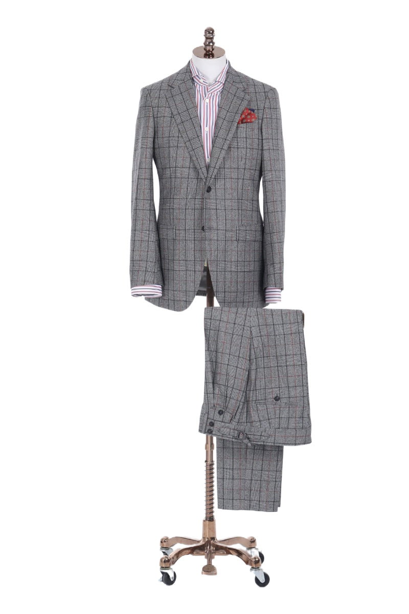 Grey Plaid Single Breasted Suit