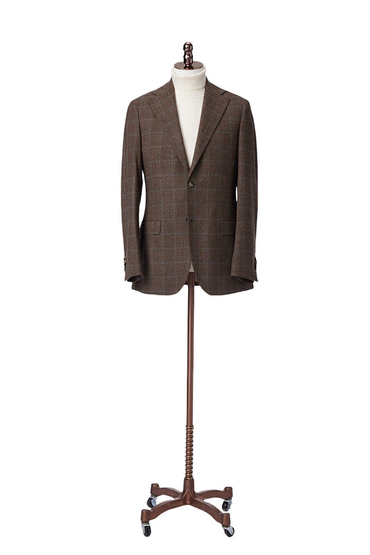 Single Breasted Coffee Plaid Suit