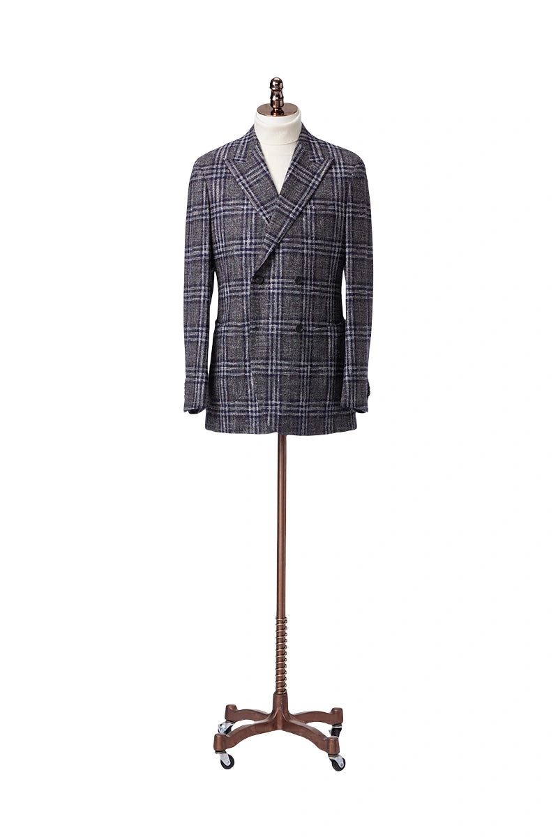 Double Breasted Gray Plaid Suit