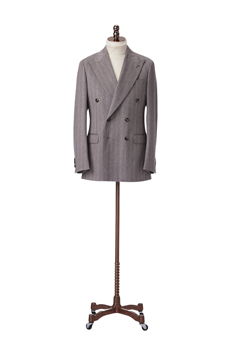 Double Breasted Khaki Stripe Blazer