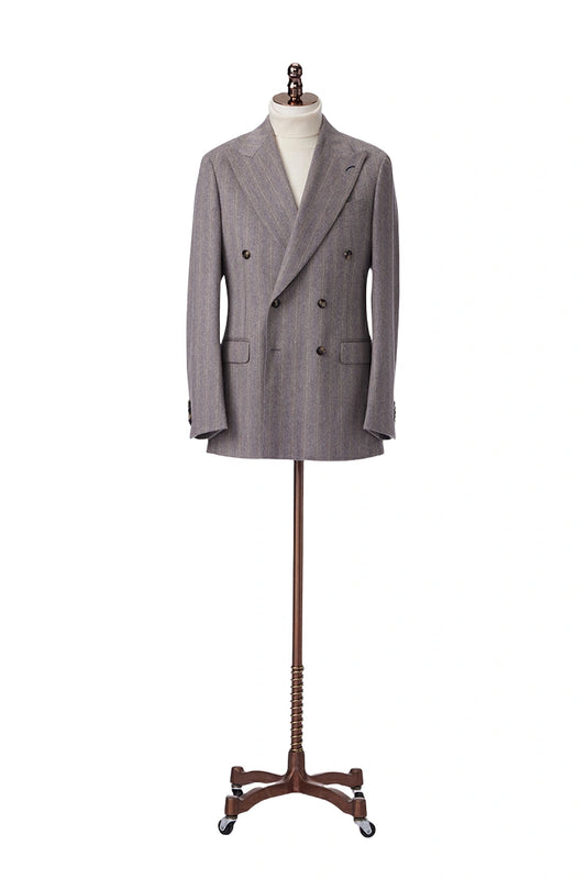 Double Breasted Khaki Stripe Blazer