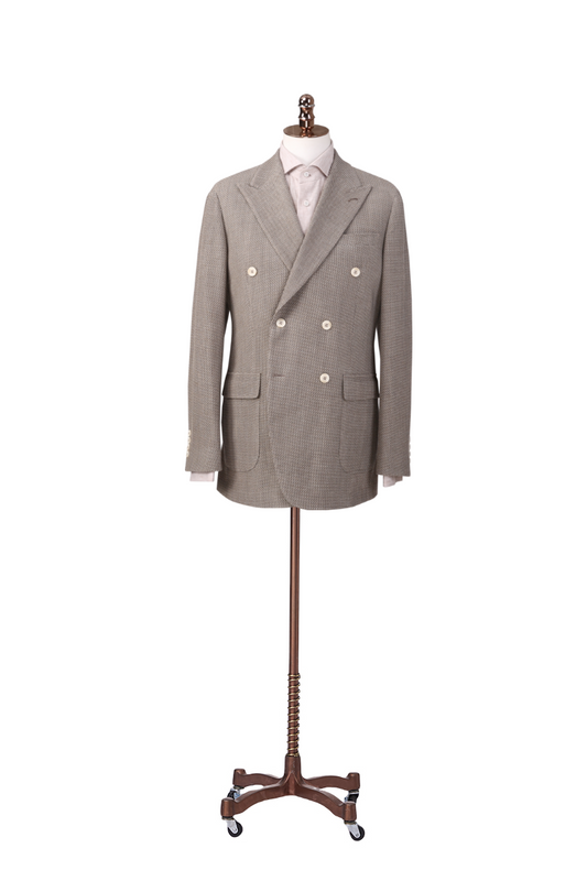 Double Breasted Coffee Jacquard Blazer